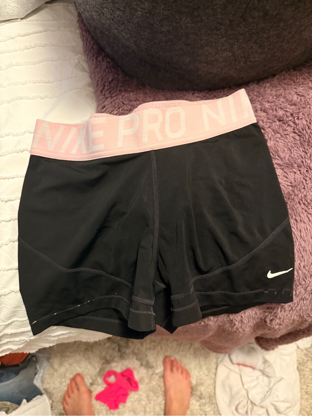 Nike Black Bike Shorts with Pink Elastic Waistband